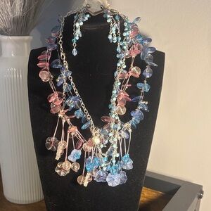 Elegant Pink and Blue Floral Necklaces